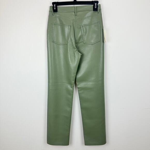 Aritzia Wilfred The Melina Pant High Waist Vegan Leather Straight Sage US 2 NWT - Picture 9 of 9